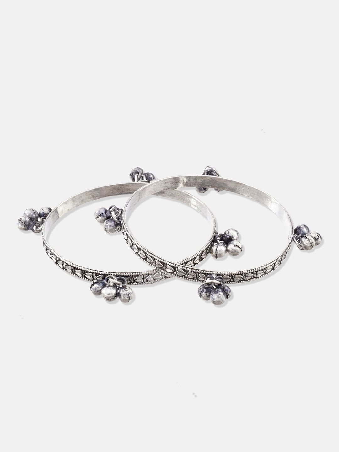 ATIBELLE German Silver-Plated Ghunghroo Studded Maangtikka & Bangles