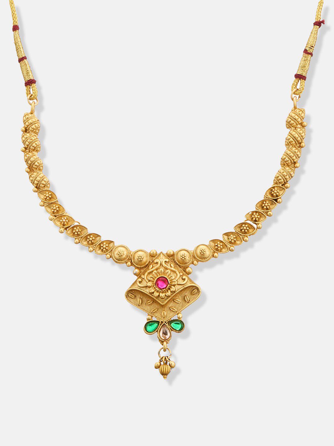ATIBELLE Gold Plated Stone-Studded & Beaded Jewellery Set