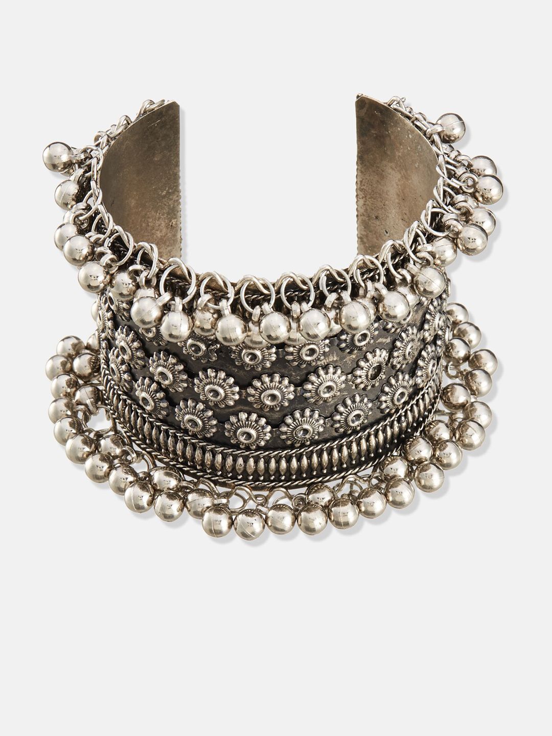 ATIBELLE Set Of 3 Silver Plated & Beads Studded Maang Tika Earrings & Bangle