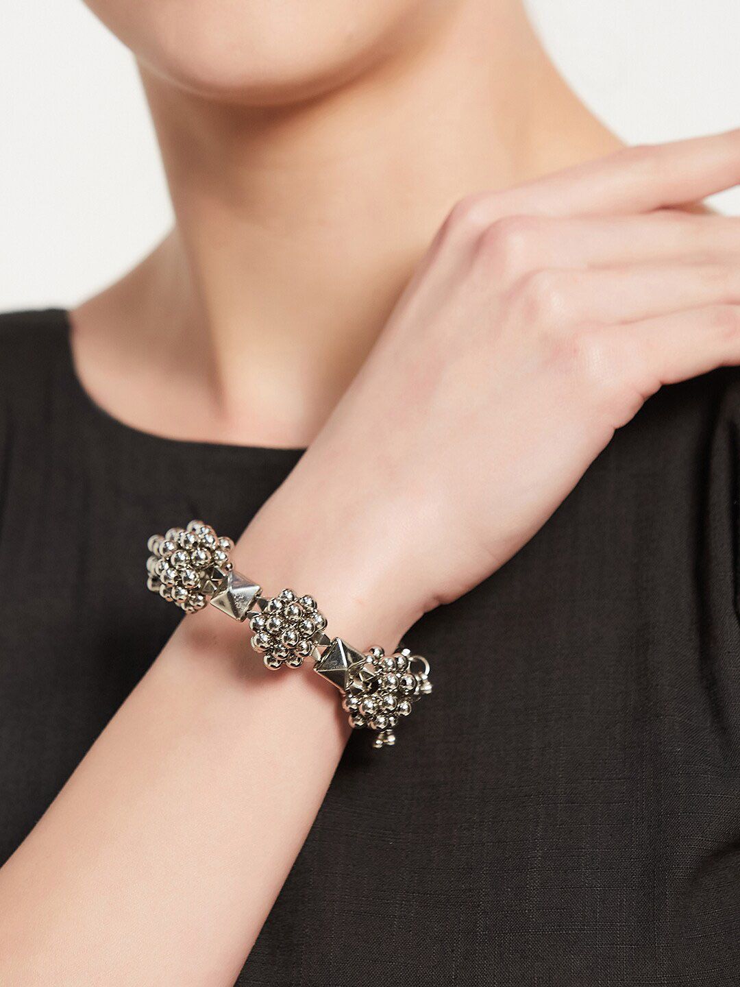 ATIBELLE Set Of 3 Silver Plated Pearl-Beaded & Stone Studded Jewellery Set