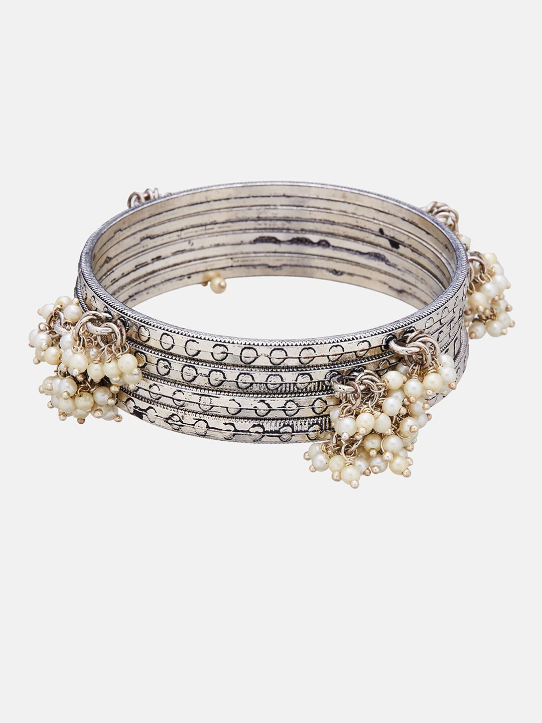 ATIBELLE Set of 4 Silver Plated Pearl-Beaded & Stone Studded Jewellery Set