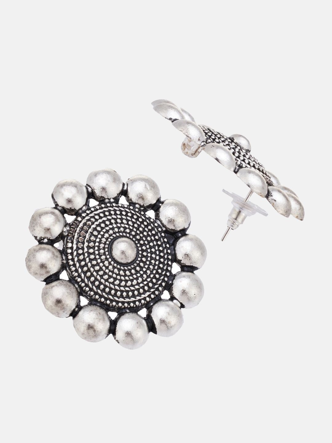 ATIBELLE Set Of 3 German Silver Plated & Floral Shaped Earrings maangtikka & Bangles