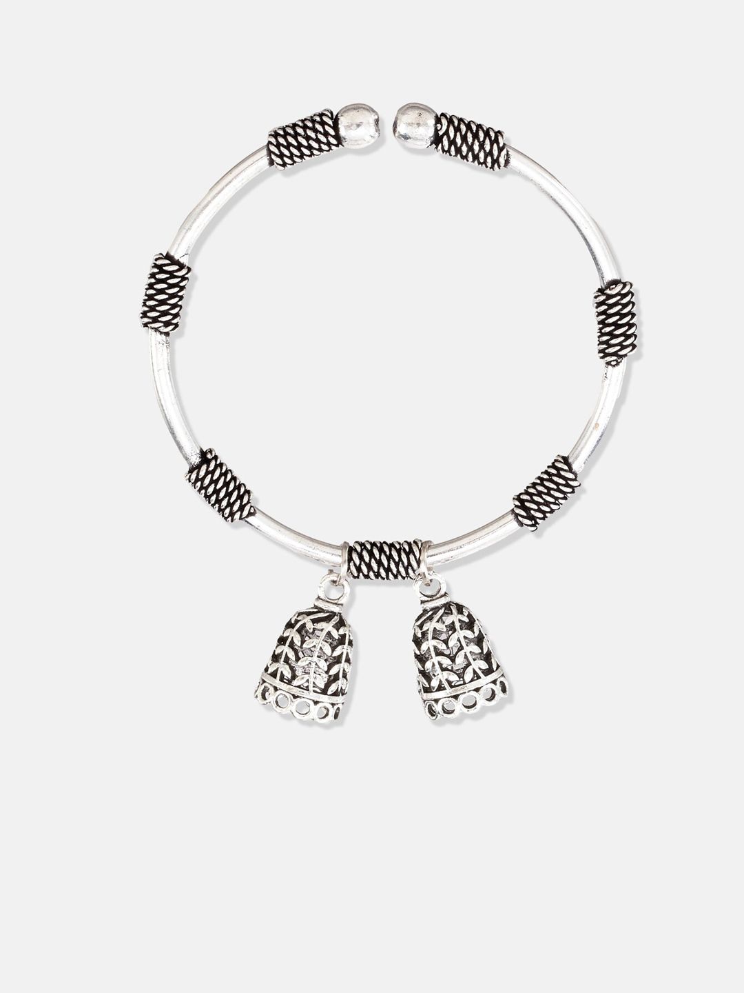 ATIBELLE Set Of 3 German Silver Plated & Floral Shaped Earrings maangtikka & Bangles