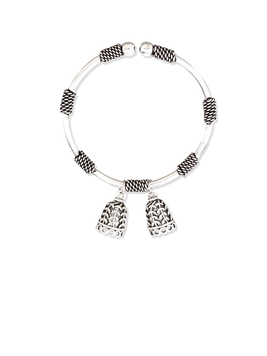 ATIBELLE German Silver-Plated Peacock Shaped Beaded Jhumkas & Bangle