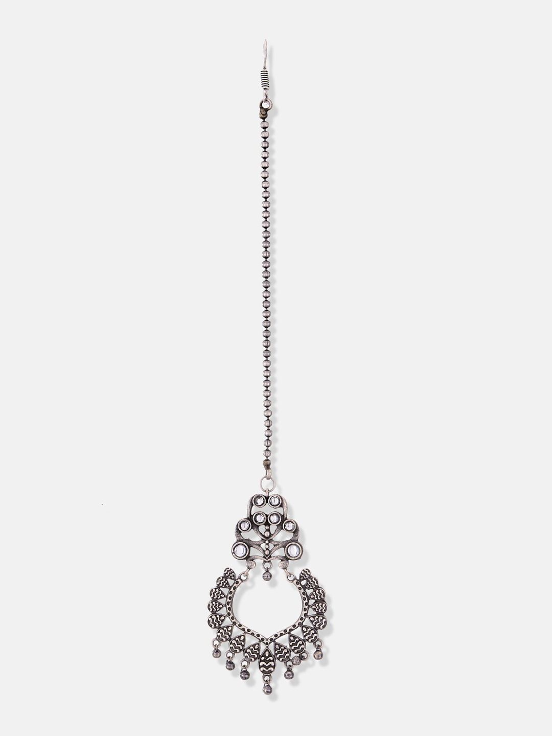 ATIBELLE Set Of 4 Silver Plated & Beaded Maang Tika & Earrings