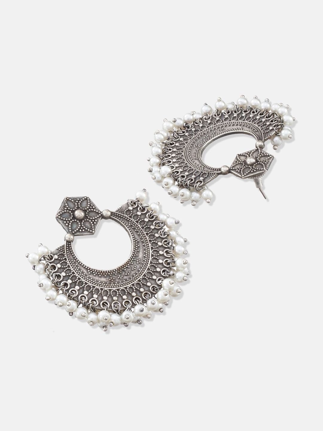 ATIBELLE Set Of 4 Silver Plated & Beaded Maang Tika & Earrings