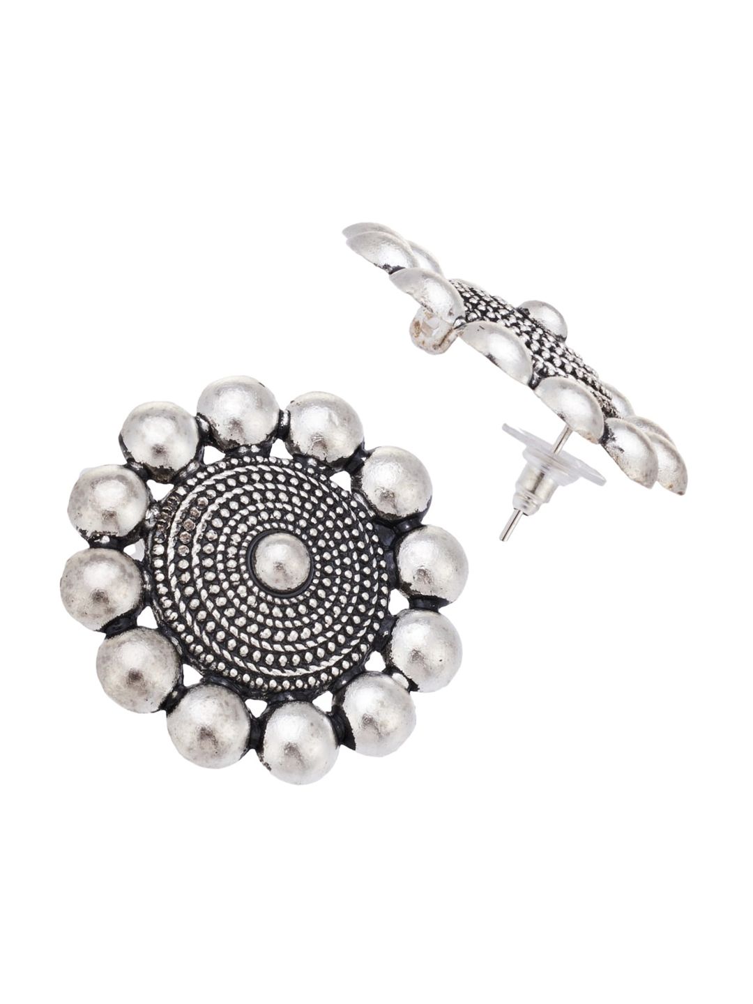 ATIBELLE Set of 2 German Silver Plated & Floral Shaped Stone-Studded Jewellery Set