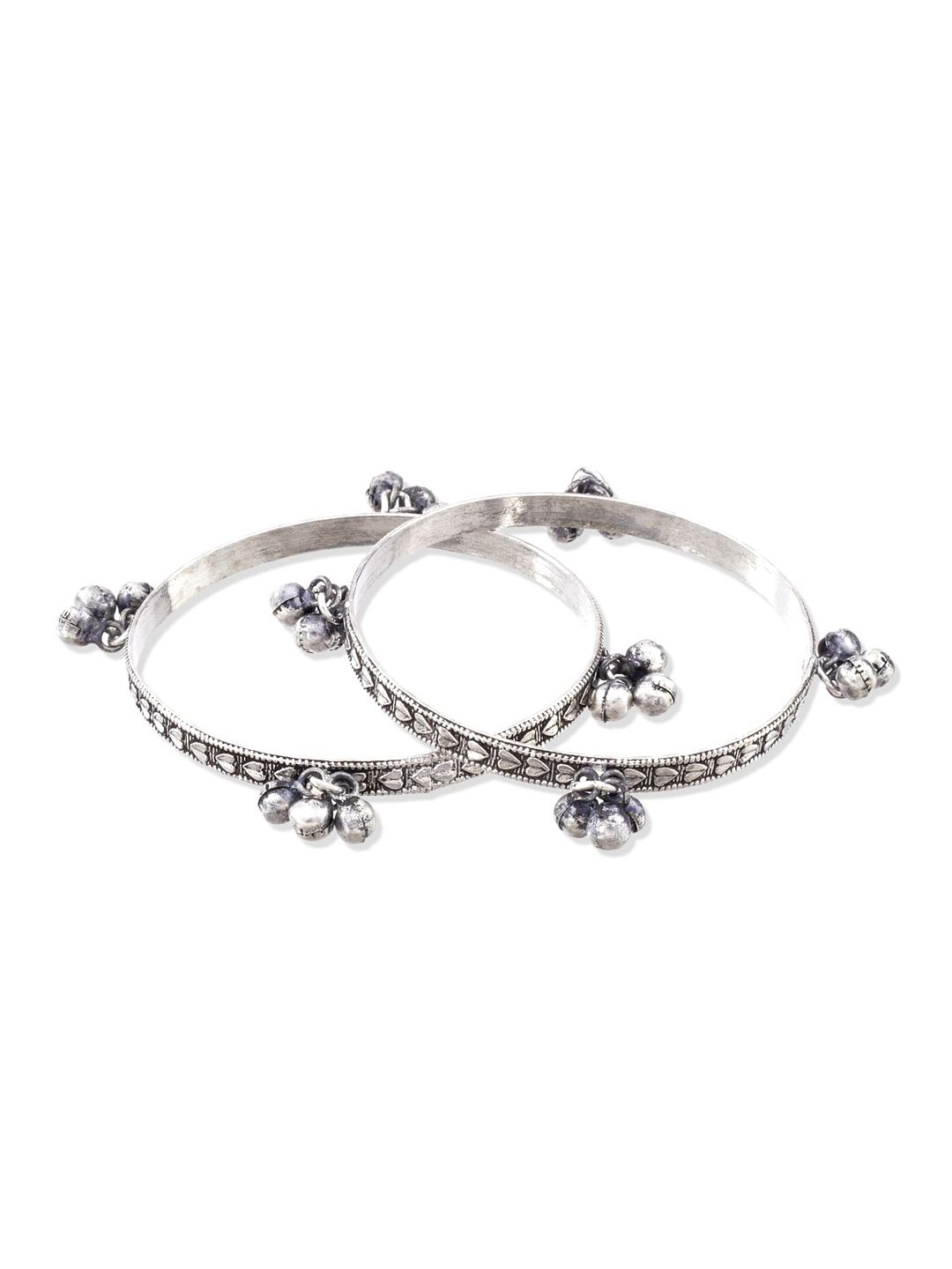 ATIBELLE Set of 2 German Silver Plated & Floral Shaped Stone-Studded Jewellery Set