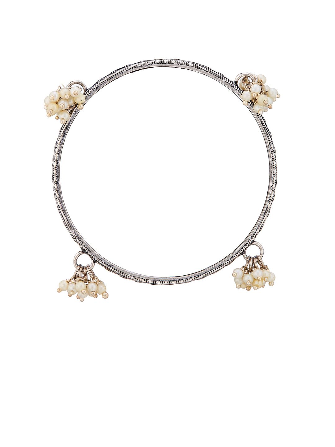 ATIBELLE Set Of 2 German Silver Plated Peacock Shaped Beaded Bangles & Jhumkas