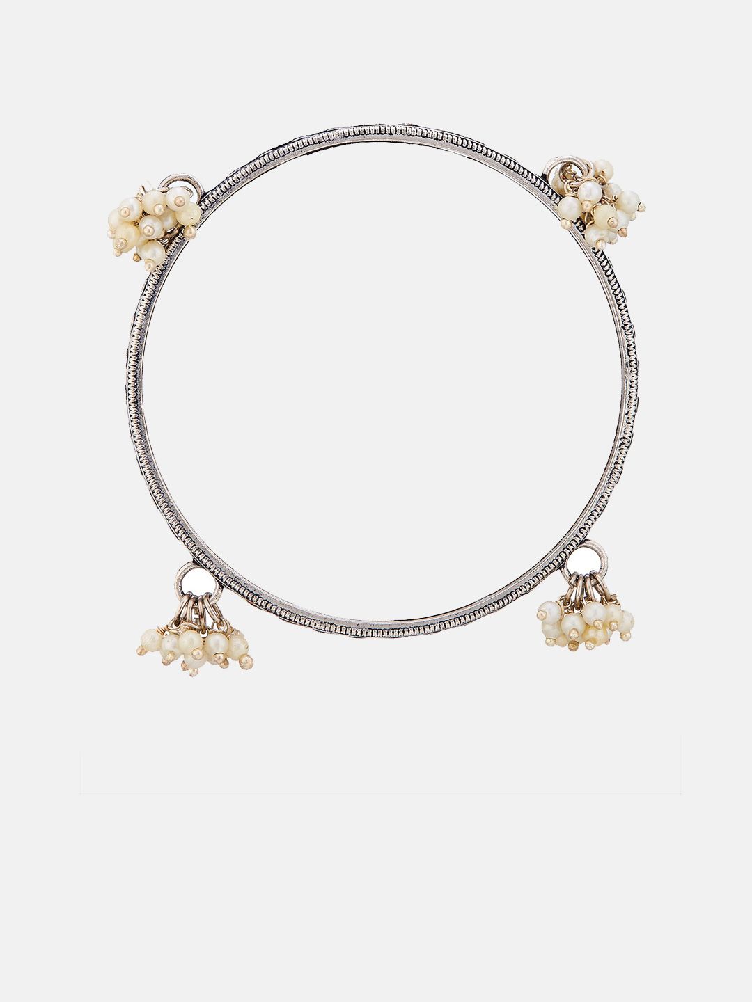 ATIBELLE Set Of 3 Silver Plated Beads & Stone Studded Earrings maangtikka & Bangles