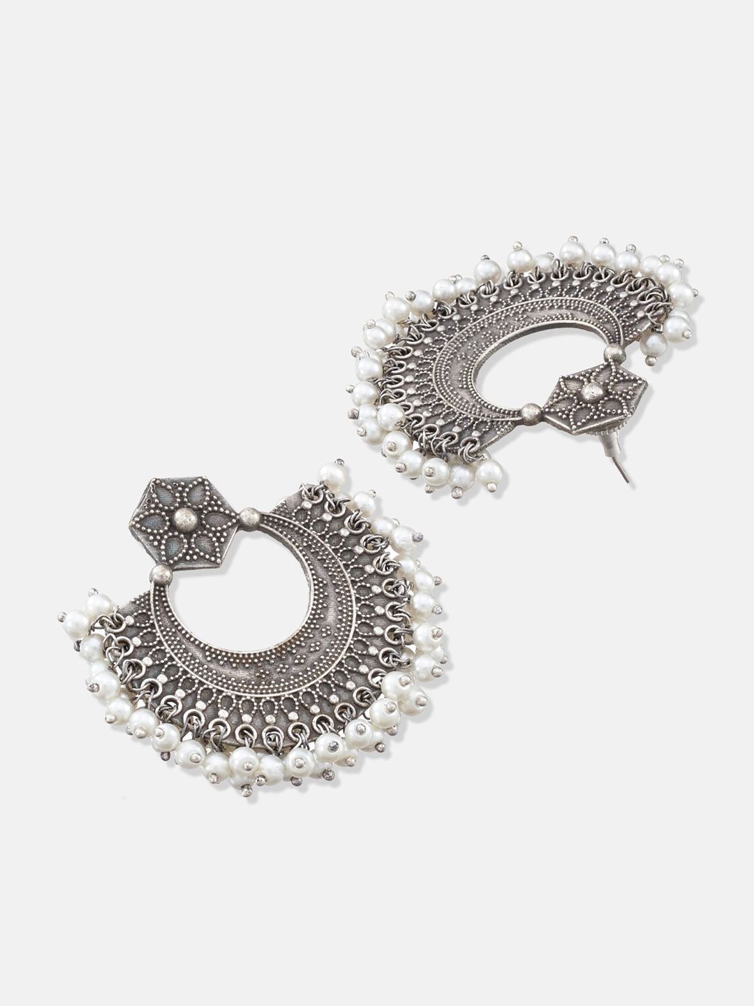 ATIBELLE Set Of 3 Silver Plated Beads & Stone Studded Earrings maangtikka & Bangles