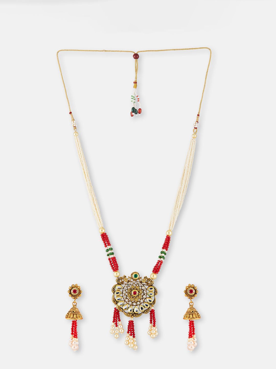 ATIBELLE Gold-plated Kundan-Studded & Beaded  Necklace and Jhumkas