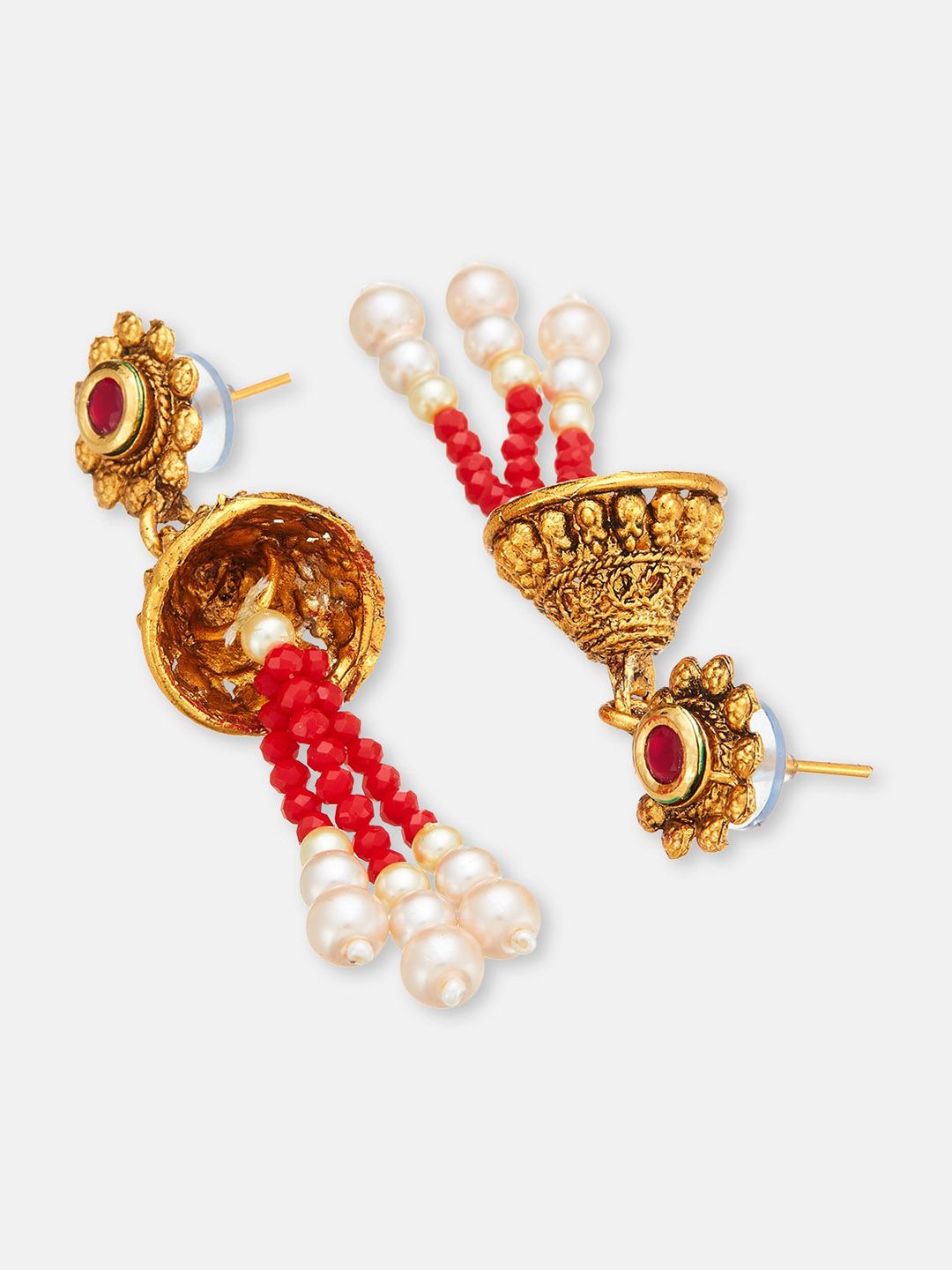 ATIBELLE Gold-plated Kundan-Studded & Beaded  Necklace and Jhumkas