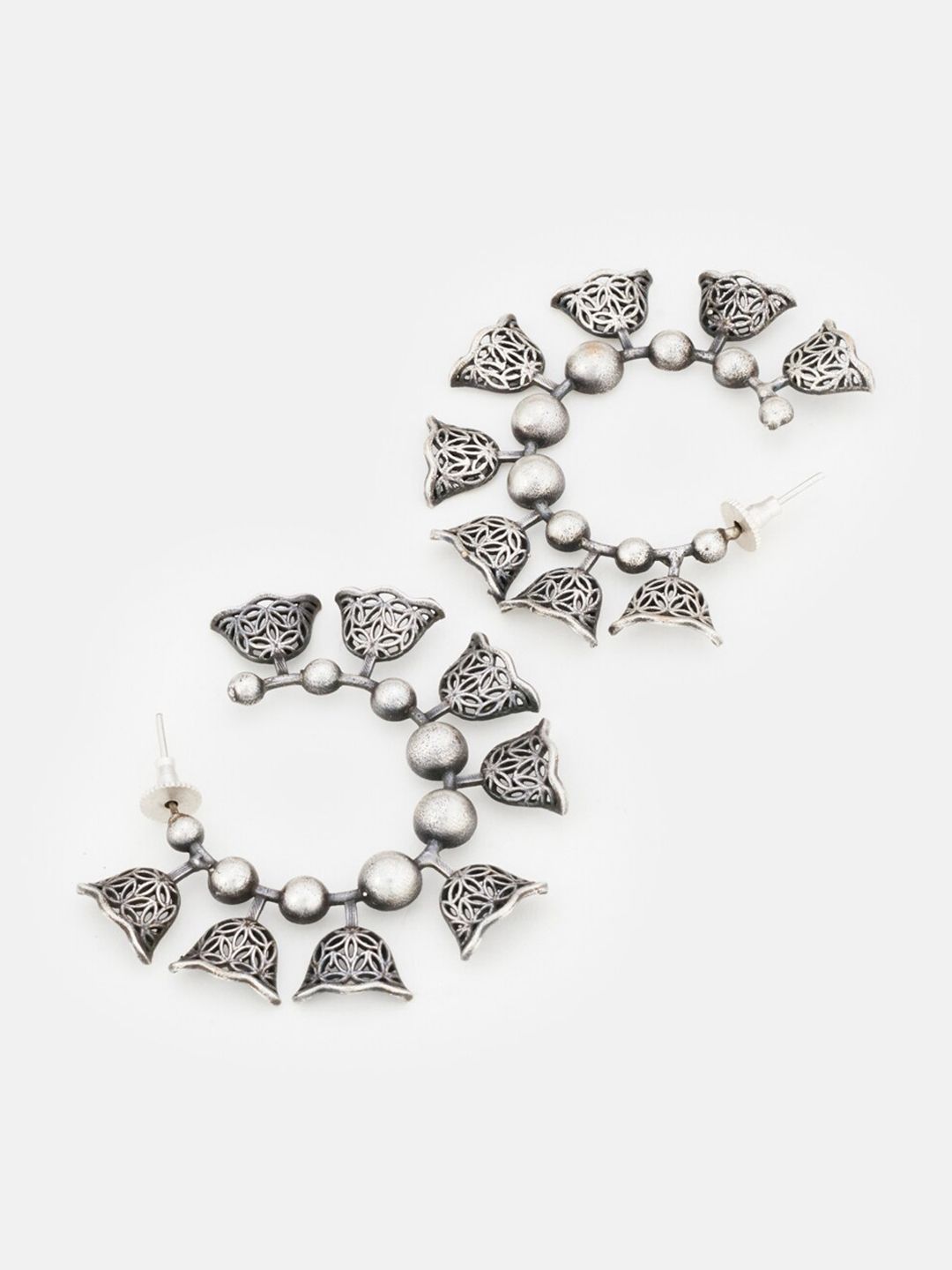 ATIBELLE Set of 2 German Silver Plated & Bell-Shaped Maang Tika & Earrings