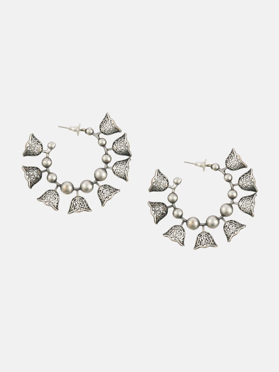 ATIBELLE Set of 2 German Silver Plated & Bell-Shaped Maang Tika & Earrings