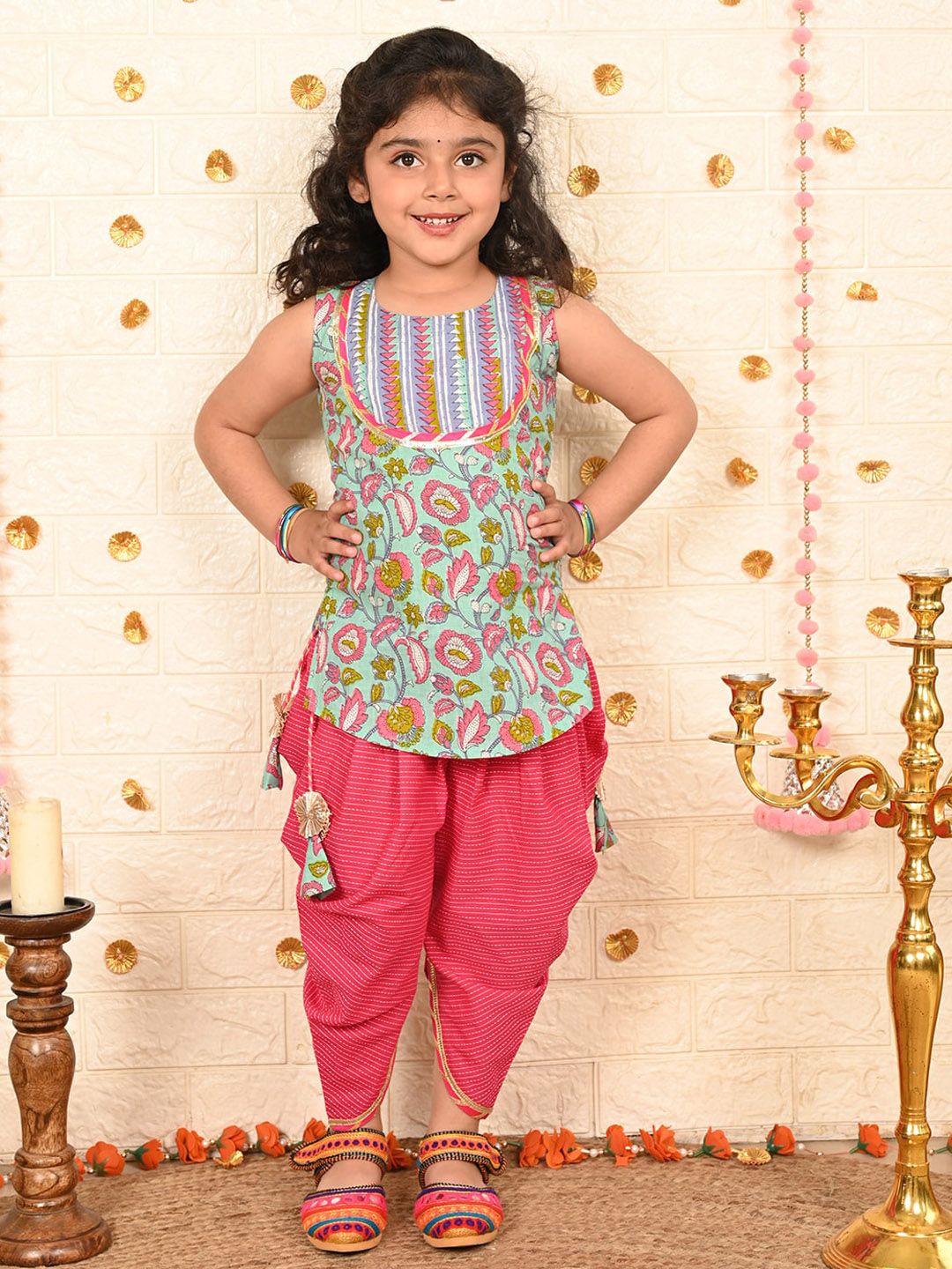 Sangria Girls Floral Printed Pure Cotton Kurta With Dhoti Pant-picture-57