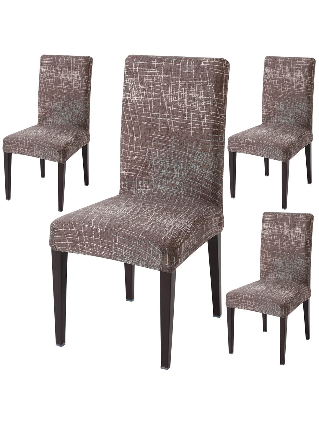 HOKIPO Brown 4 Pieces Printed Stretchable Chair Covers-picture-15