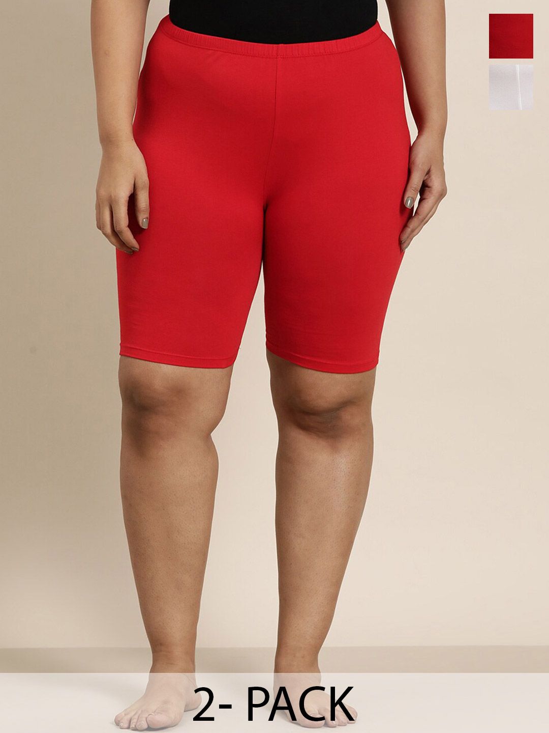 Sztori Women Plus Size Pack Of 2 High-Rise Pure Cotton Lounge Shorts-picture-21