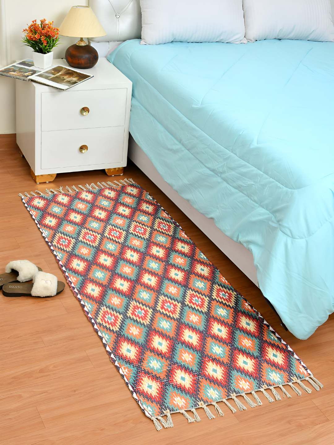 HOMADORN Cream & Orange Rectangular Printed Floor Dhurries-picture-10