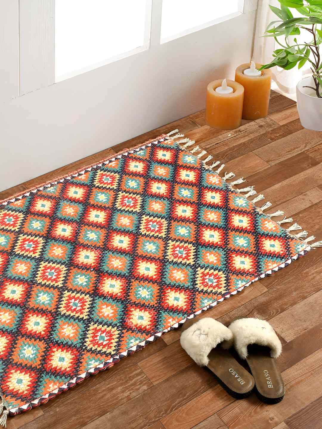 HOMADORN Brown Rectangular Printed Floor Dhurries-image-45