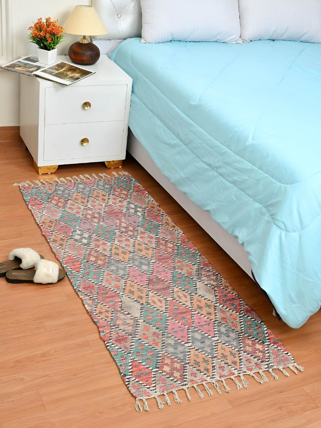 HOMADORN Brown & Pink Geometric Rectangular Printed Floor Dhurries-image-14