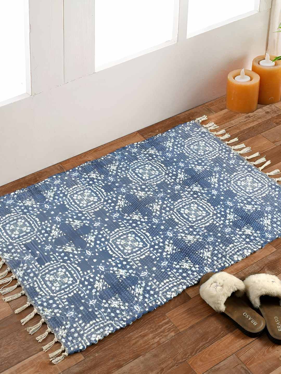HOMADORN Blue Rectangular Printed Floor Dhurries-image-44