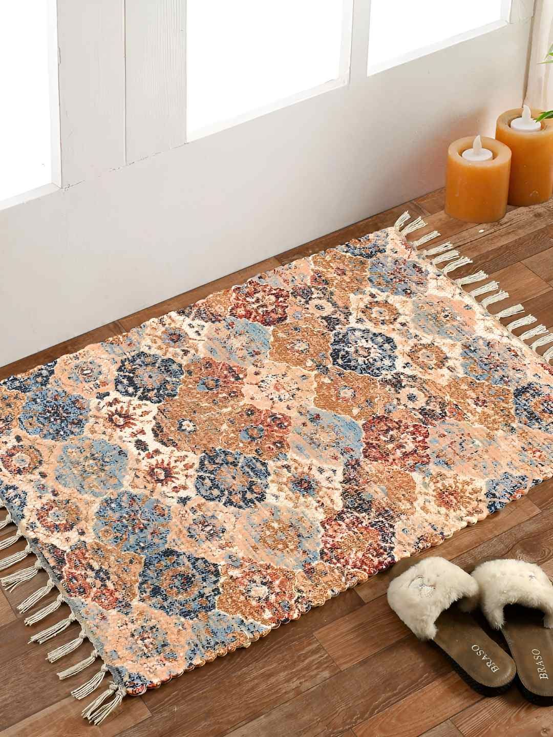 HOMADORN Beige Rectangular Printed Floor Dhurries-image-41