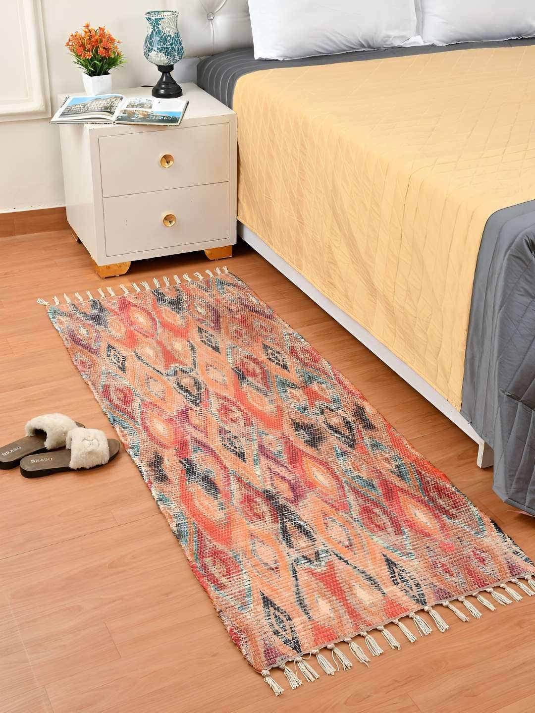 HOMADORN Orange Ethnic Motifs No Shredding Handmade Rectangular Floor Dhurries-picture-21
