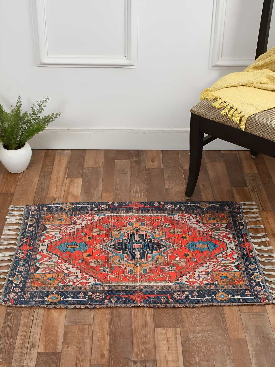 HOMADORN Navy Blue Rectangular Printed Floor Dhurries-image-48