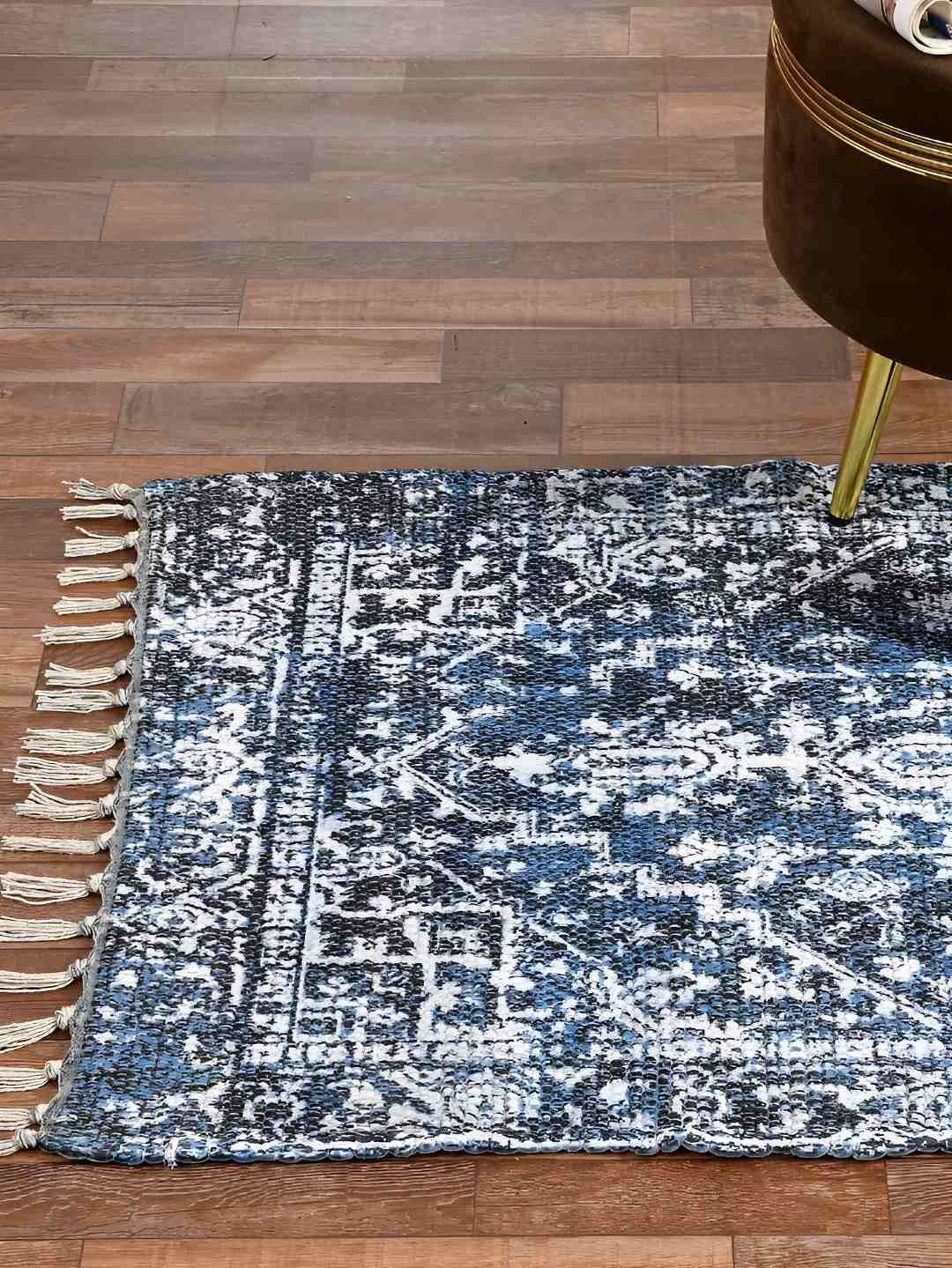 HOMADORN Blue Rectangular Printed Floor Dhurries-image-43