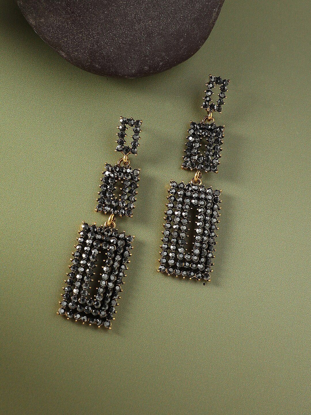 SOHI Gold-Plated Stone-Studded Geometric Drop Earrings-picture-23