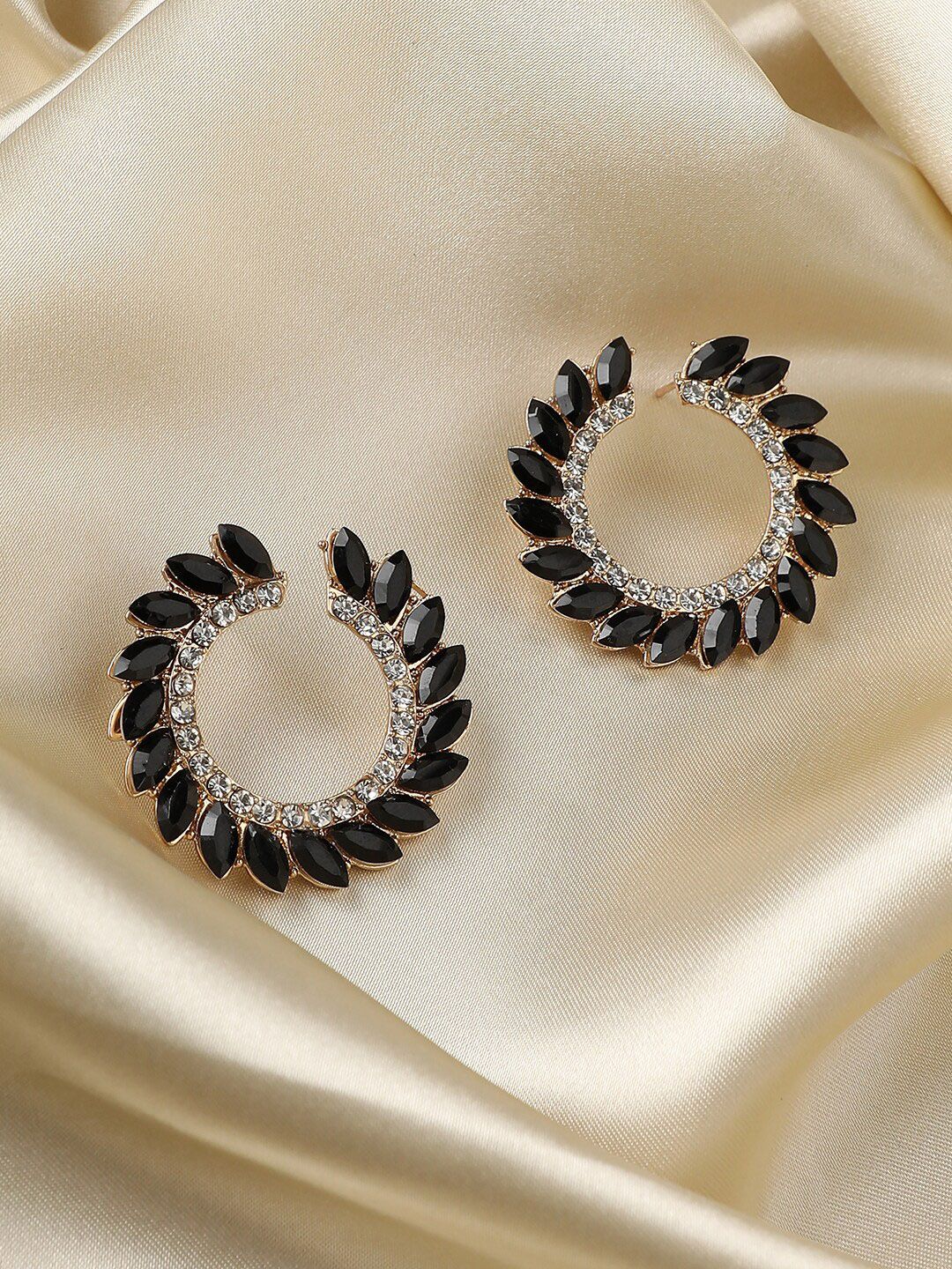 SOHI Gold-Plated Crystals Circular Studs Earrings-image-49