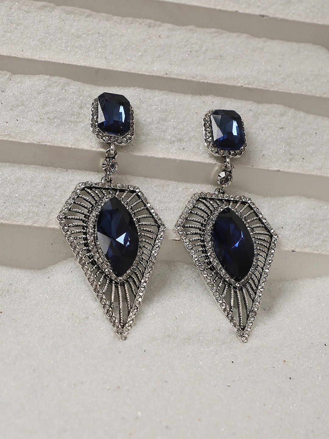 SOHI Silver Plated Artificial Stones Studded Drop Earrings-image-42