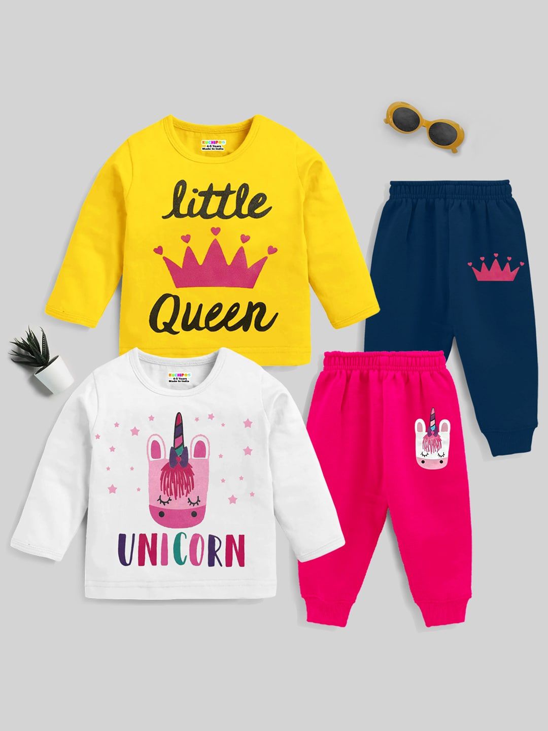 KUCHIPOO Girls Pack Of 2 Typography Printed Night Suit-picture-28