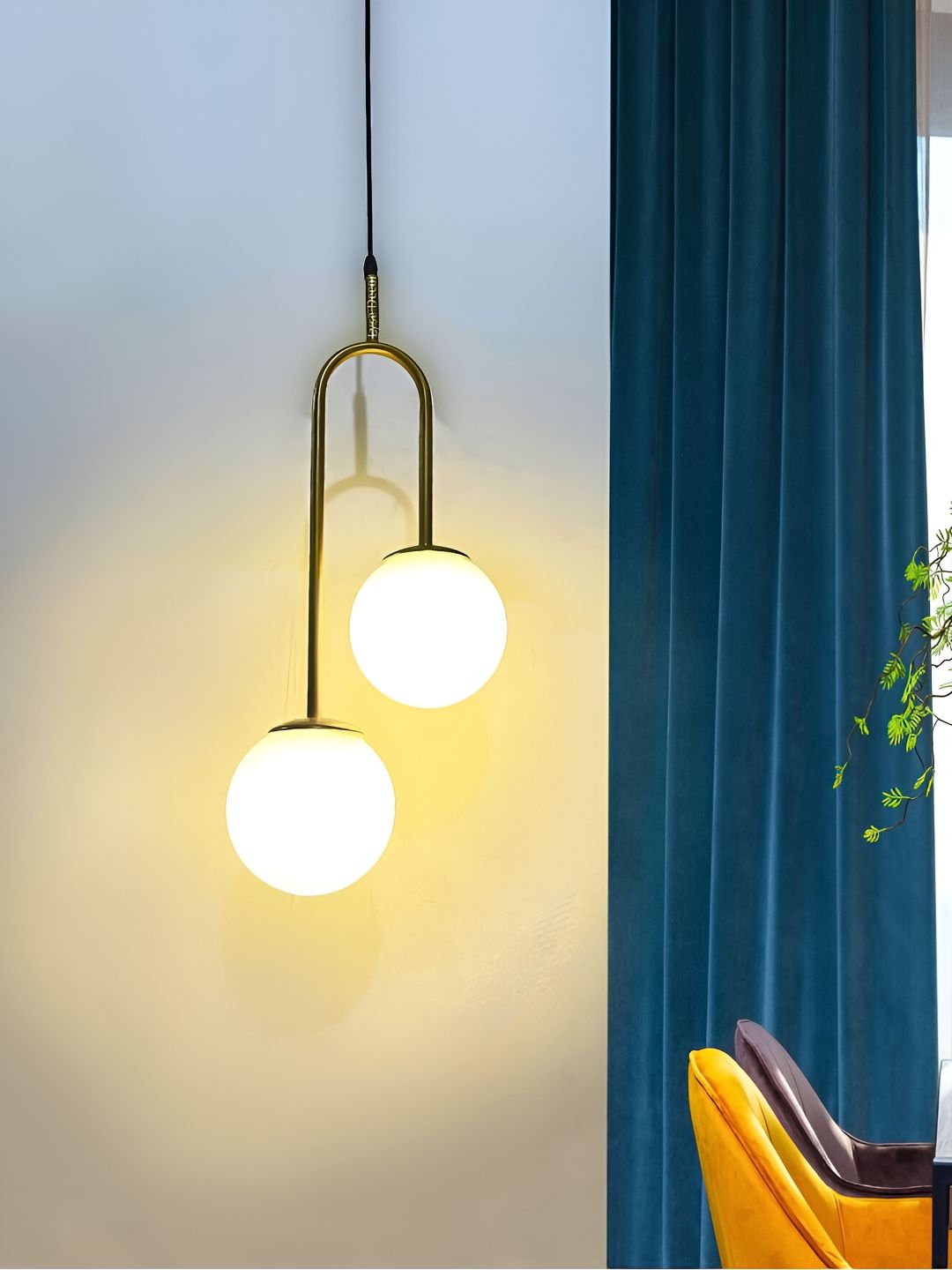 Lyse Decor Gold-Toned Dual Globe Hanging Pendant Ceiling Lamp With Adjustable Cord-picture-35