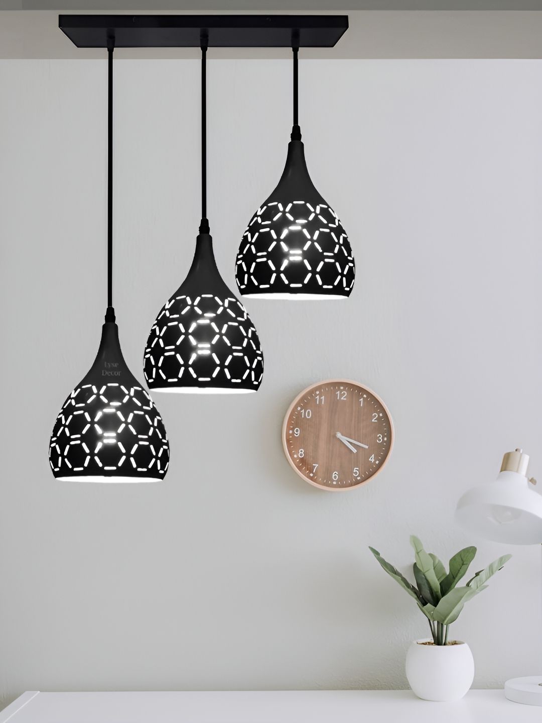 Lyse Decor Black & White Printed Aluminium Bell Shape Ceiling Lamps With Adjustable Cords-image-34