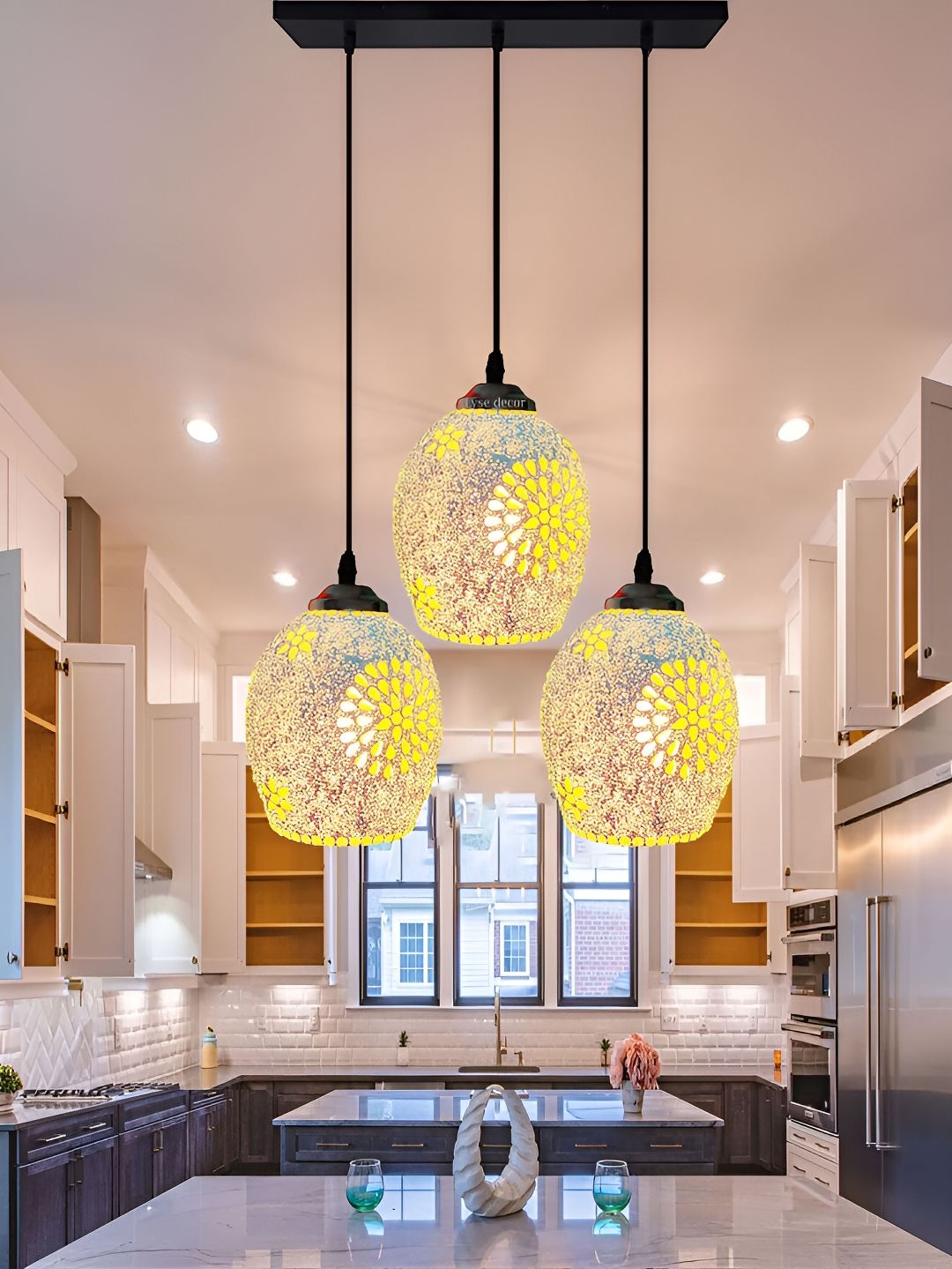 Lyse Decor White & Yellow Textured Hanging Lights Ceiling Lamp-image-3