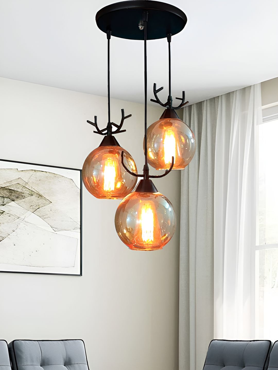 BrightLyt Gold-Toned Glass Lusture Hanging Ceiling Lamp-picture-31