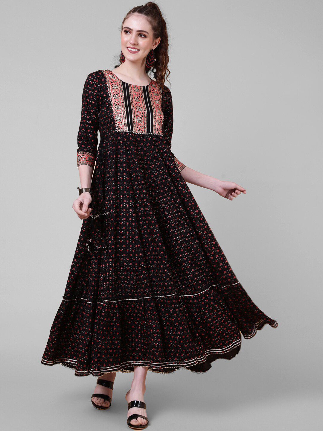 AADAT Ethnic Motifs Printed Gotta Patti Fit & Flare Ethnic Dress-picture-22