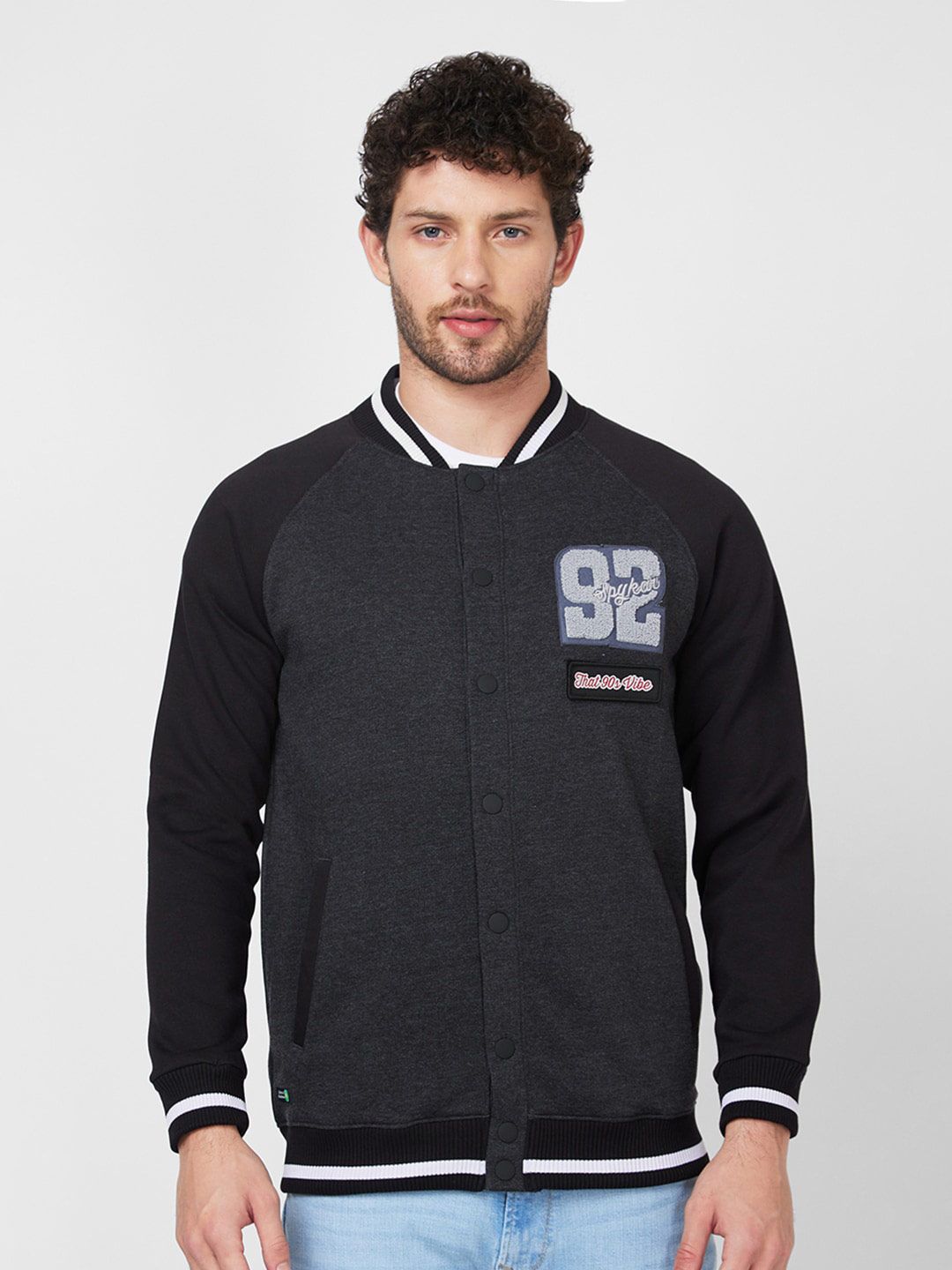 SPYKAR Colourblocked Mandarin Collar Ribbed Front-Open Sweatshirt-picture-23