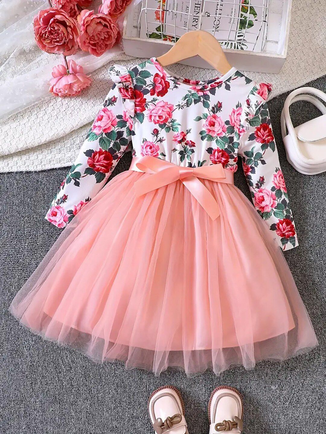 BAESD Girls Floral Printed Belted Fit & Flare Dress-picture-21