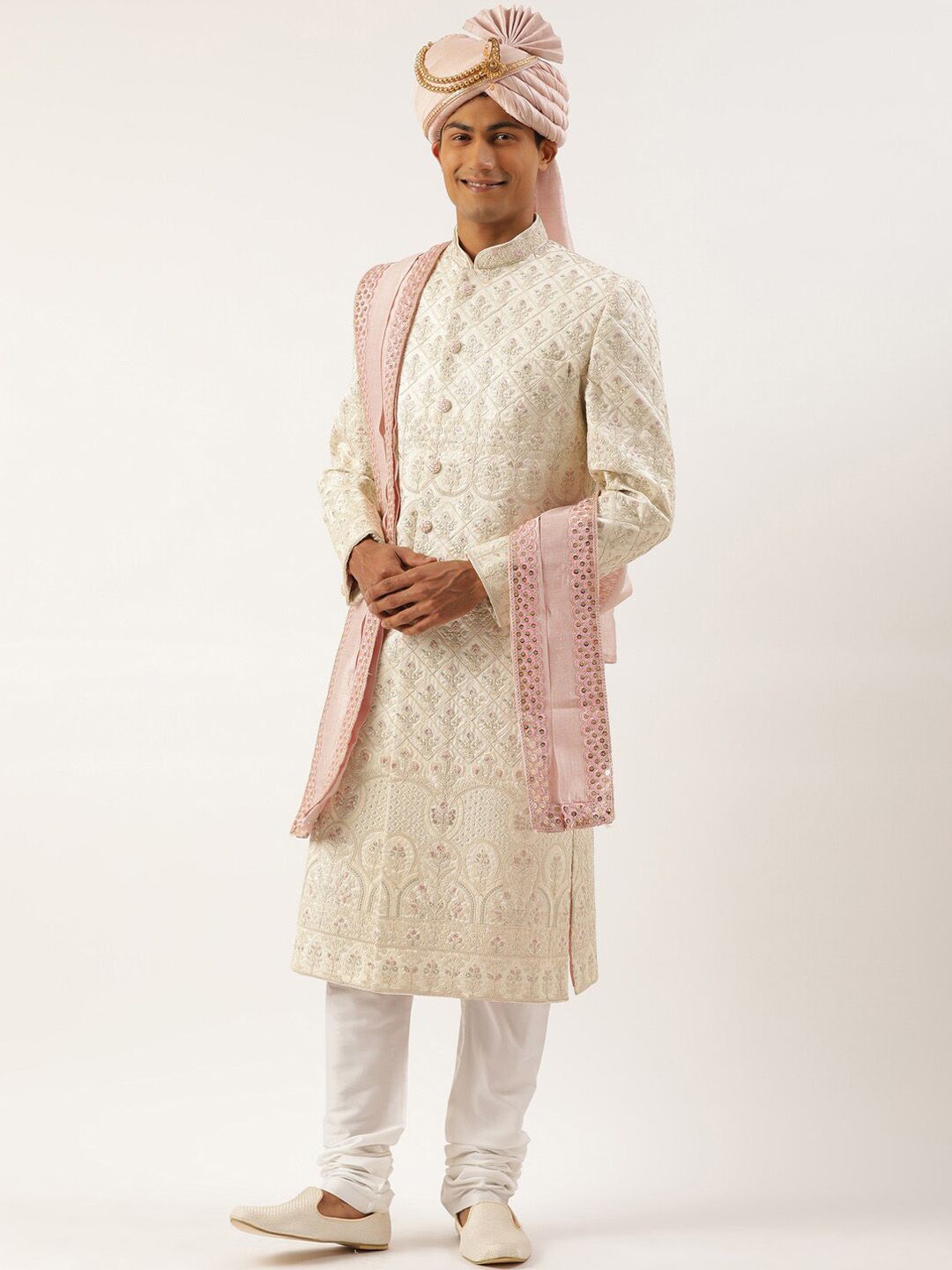 TheEthnic.Co Embroidered Mandarin Collar Sherwani Set-picture-21