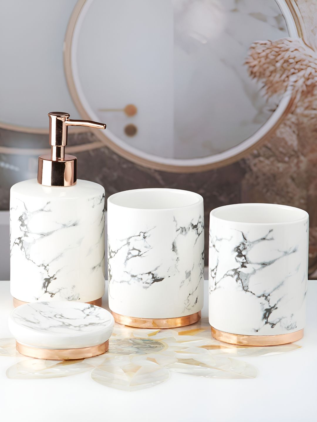 Kookee White & Grey 4 pieces Abstract Ceramic Bath Accessories Set-picture-40