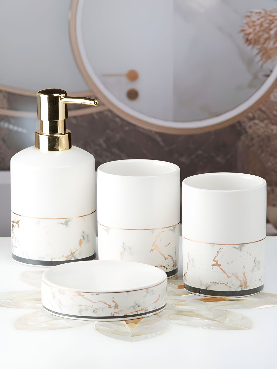 Kookee White 4 pieces Abstract Ceramic Bath Accessories Set-picture-25