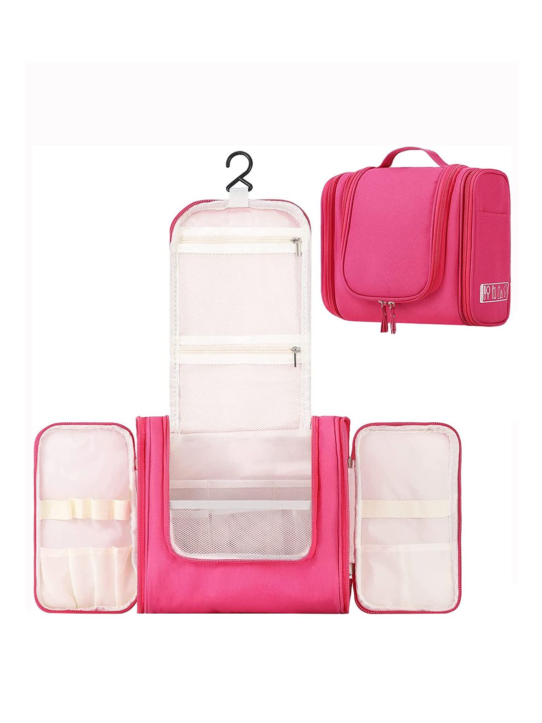 HOUSE OF QUIRK Pink Water Resistant Hanging Toiletry Makeup Organiser-image-11