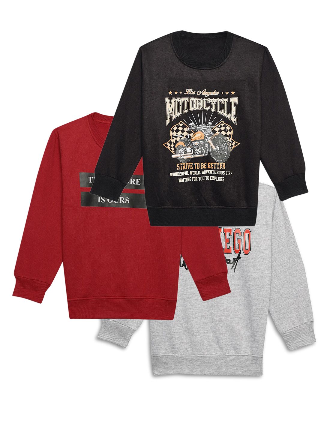 mack jonney VIMAL JONNEY Kids Pack Of 3 Typography Printed Cotton Fleece Sweatshirt-picture-14