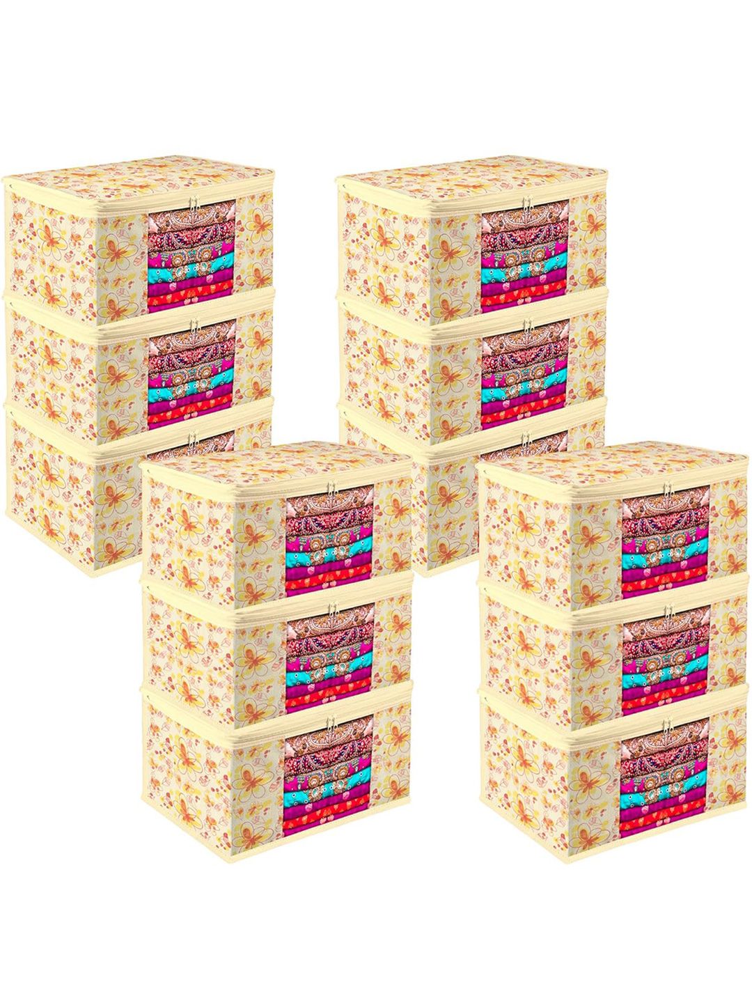 Kuber Industries White & Orange 12 Pieces Printed Saree Organizers-picture-28