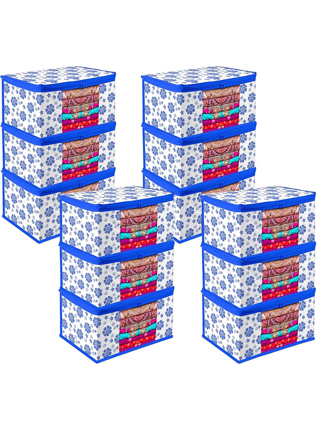 Kuber Industries White & Blue 12 Pieces Printed Saree Organizers-picture-27