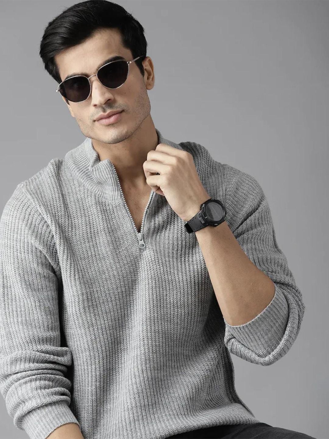 The Roadster Life Co. Ribbed Mock Collar Pure Acrylic Pullover Sweater