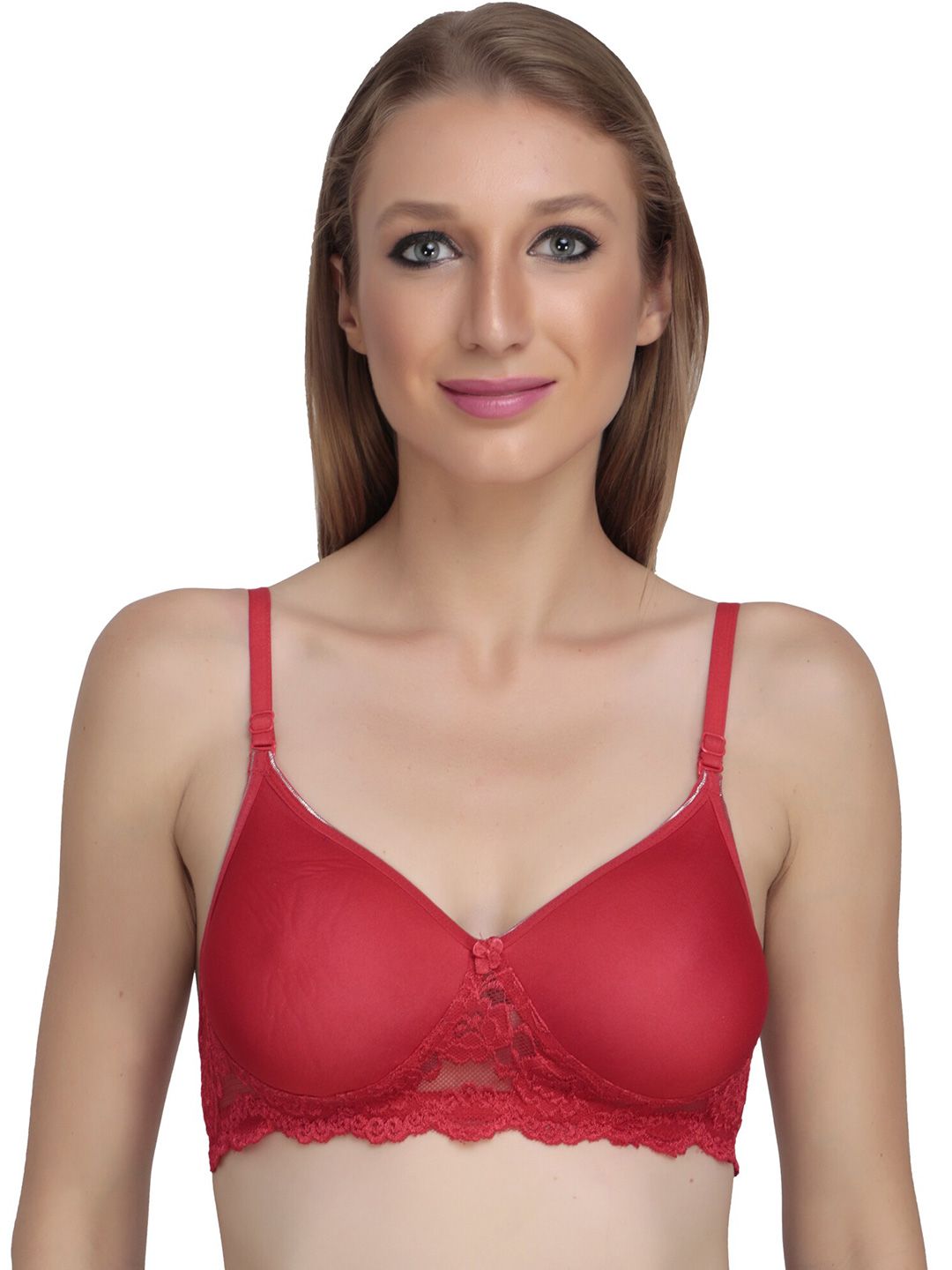 Clovia Cotton Rich Non-Padded Sexy Bra With Lace In Wine Color